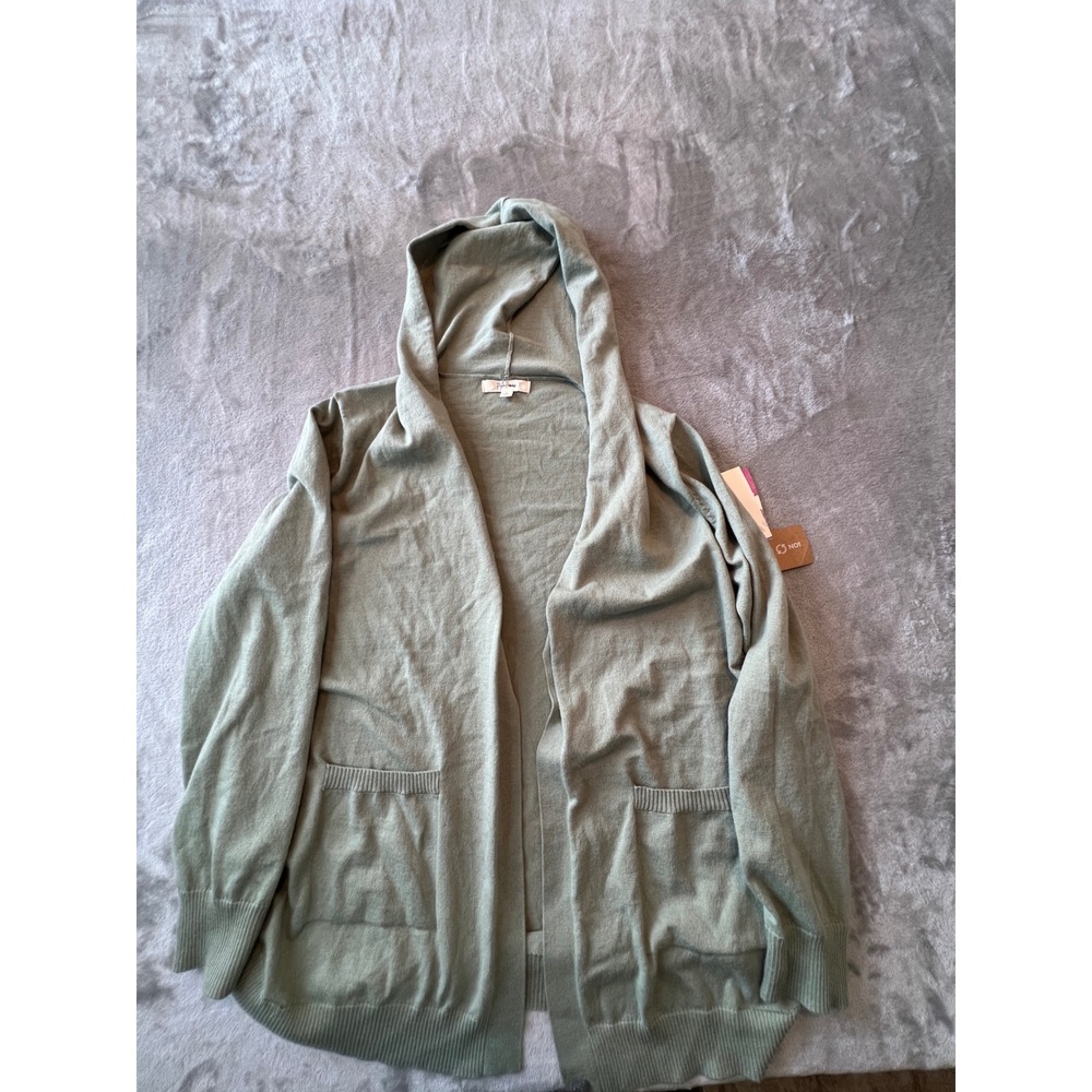Peyton Primrose Cardigan Women Large Desert Green Hooded Open Front Knit Sweater